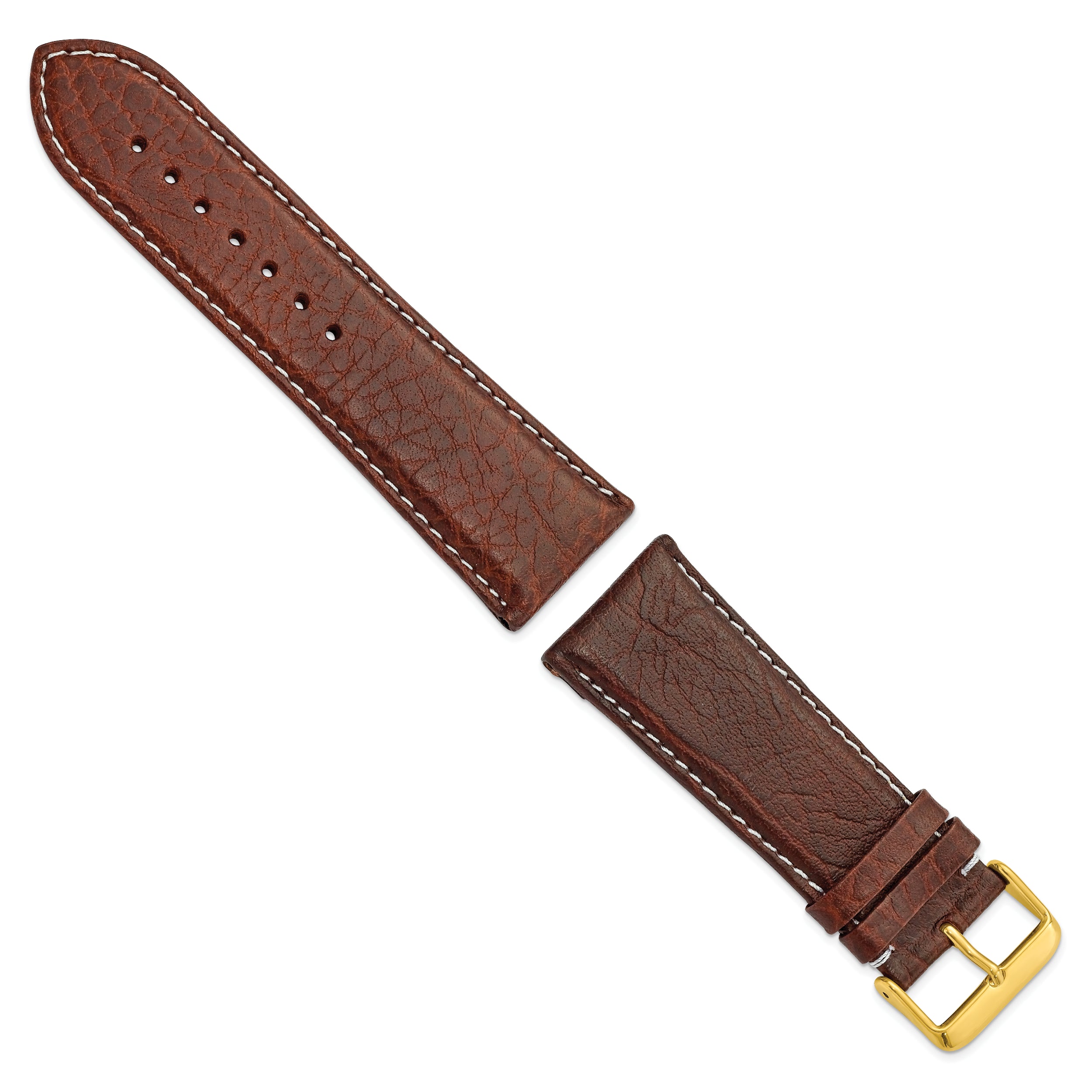 12mm Dark Brown Sport Leather with White Stitching and Gold-tone Buckle 6.75 inch Watch Band