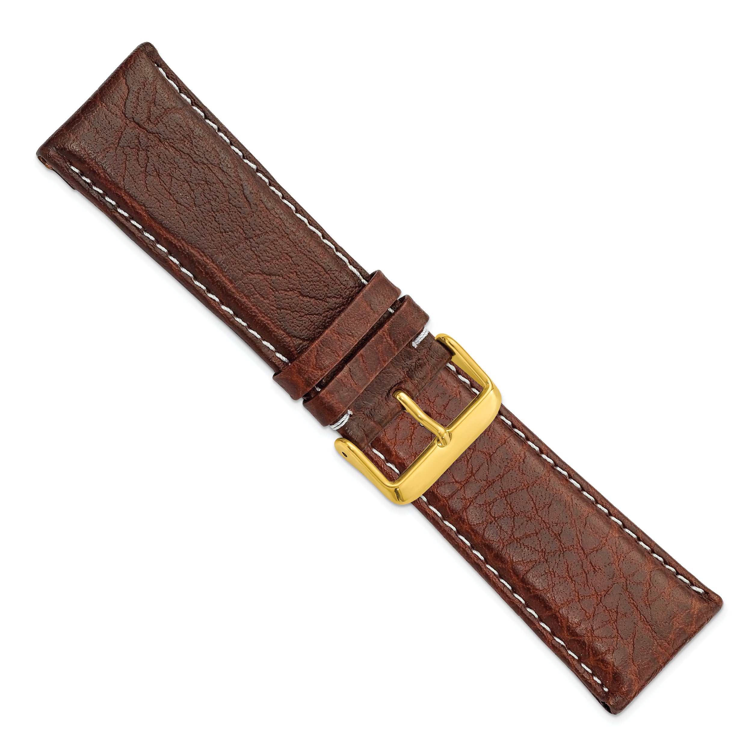 12mm Dark Brown Sport Leather with White Stitching and Gold-tone Buckle 6.75 inch Watch Band