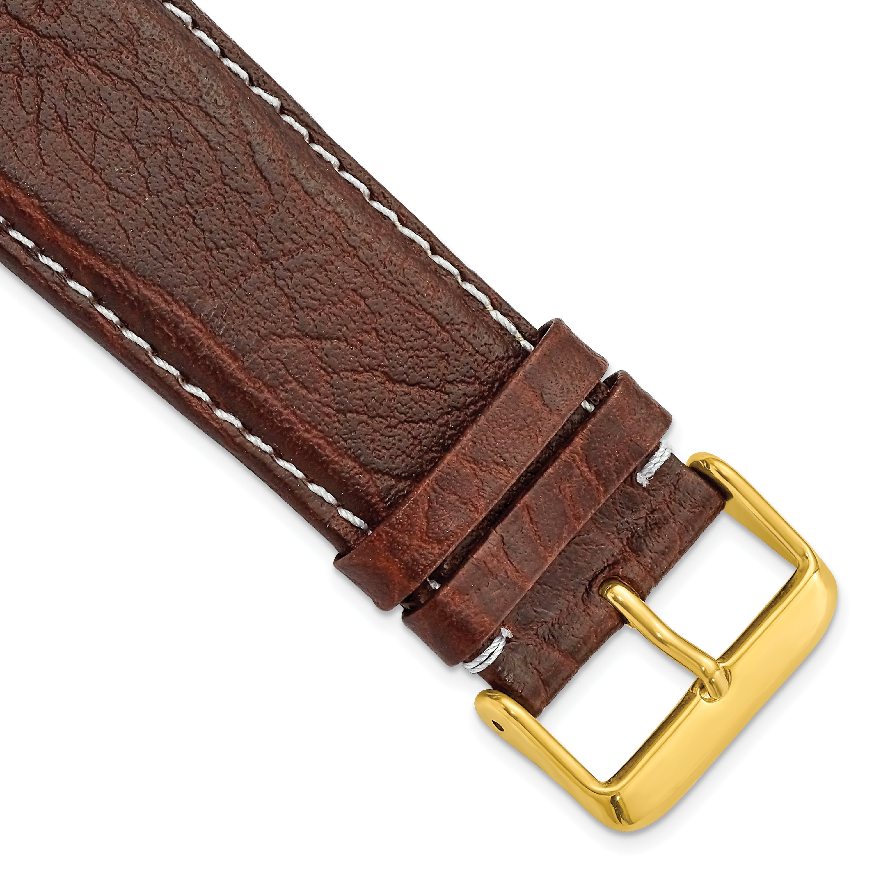 DeBeer 28mm Dark Brown Sport Leather with White Stitching and Gold-tone Buckle 7.5 inch Watch Band
