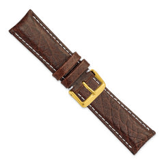 22mm Short Dark Brown Sport Leather with White Stitching and Gold-tone Buckle 6.75 inch Watch Band - 22 / 6.75
