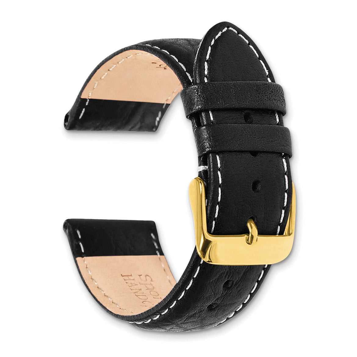 12mm Black Sport Leather with White Stitching and Gold-tone Buckle 6.75 inch Watch Band - 12 / 6.75