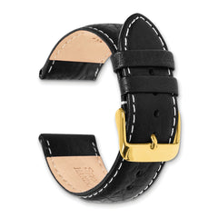 12mm Black Sport Leather with White Stitching and Gold-tone Buckle 6.75 inch Watch Band - 12 / 6.75