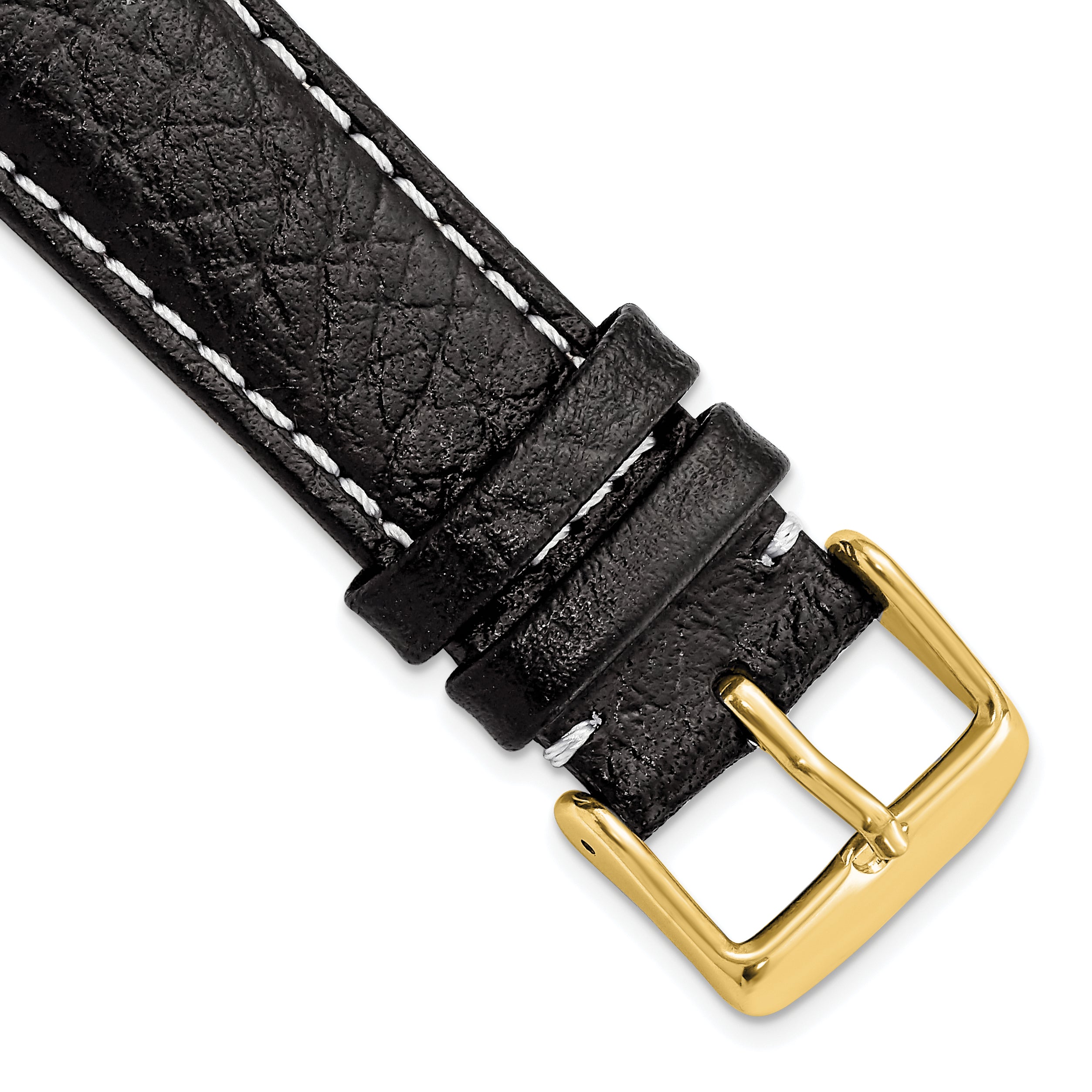 DeBeer 20mm Black Sport Leather with White Stitching and Gold-tone Buckle 7.5 inch Watch Band