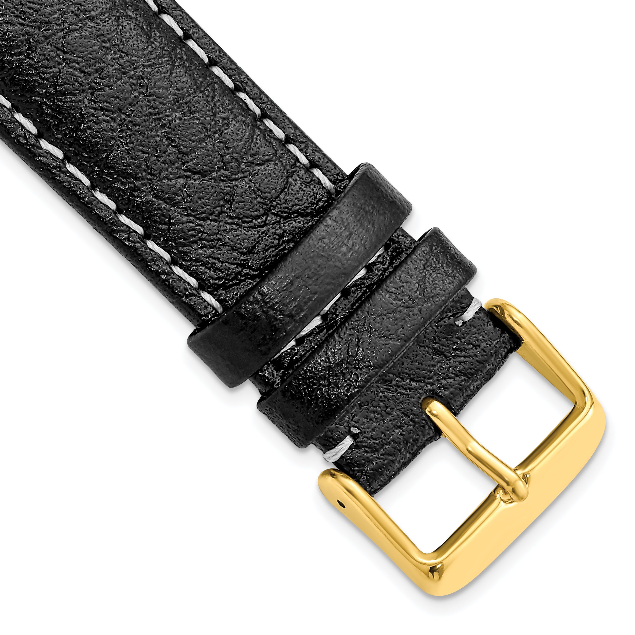DeBeer 22mm Black Sport Leather with White Stitching and Gold-tone Buckle 7.5 inch Watch Band