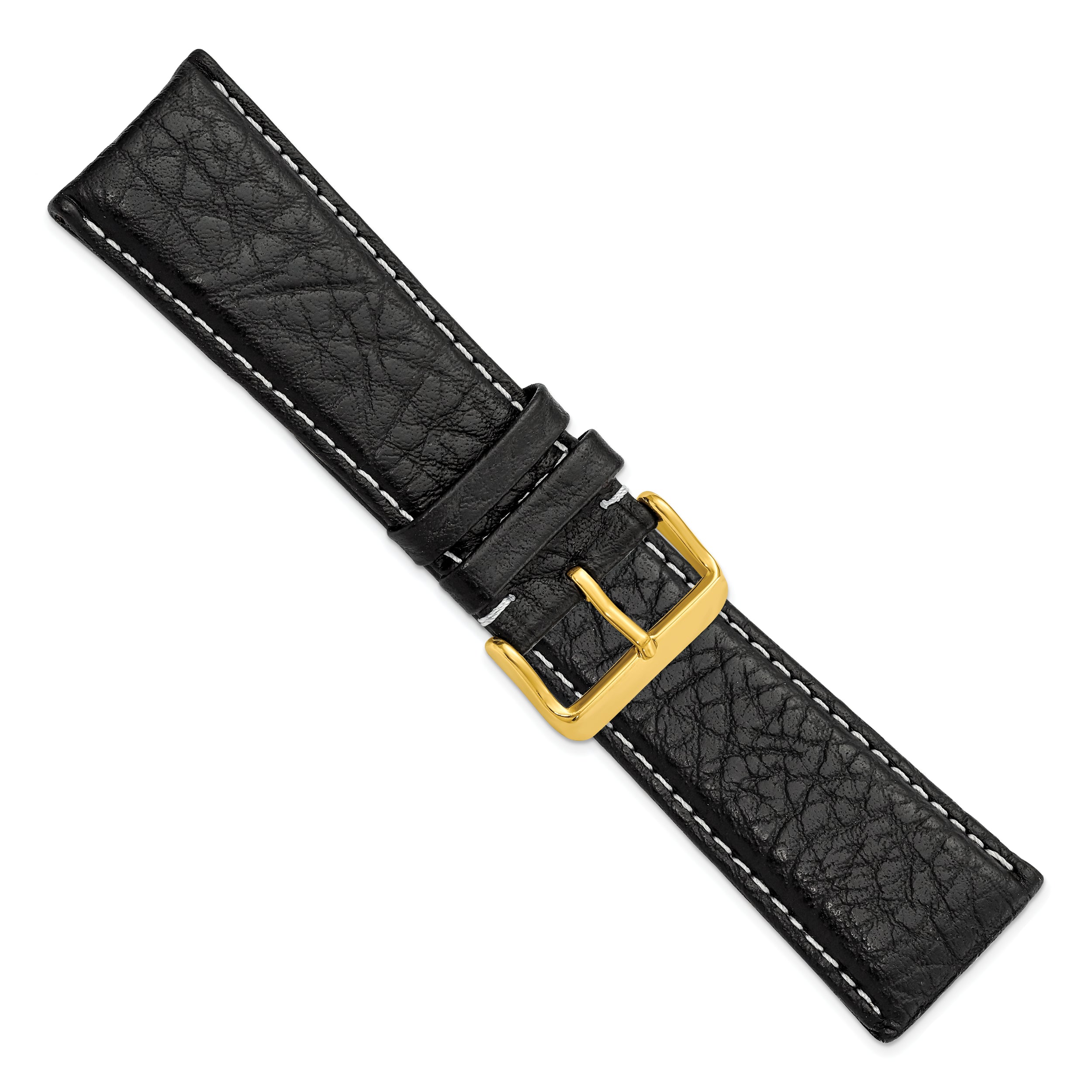 12mm Black Sport Leather with White Stitching and Gold-tone Buckle 6.75 inch Watch Band