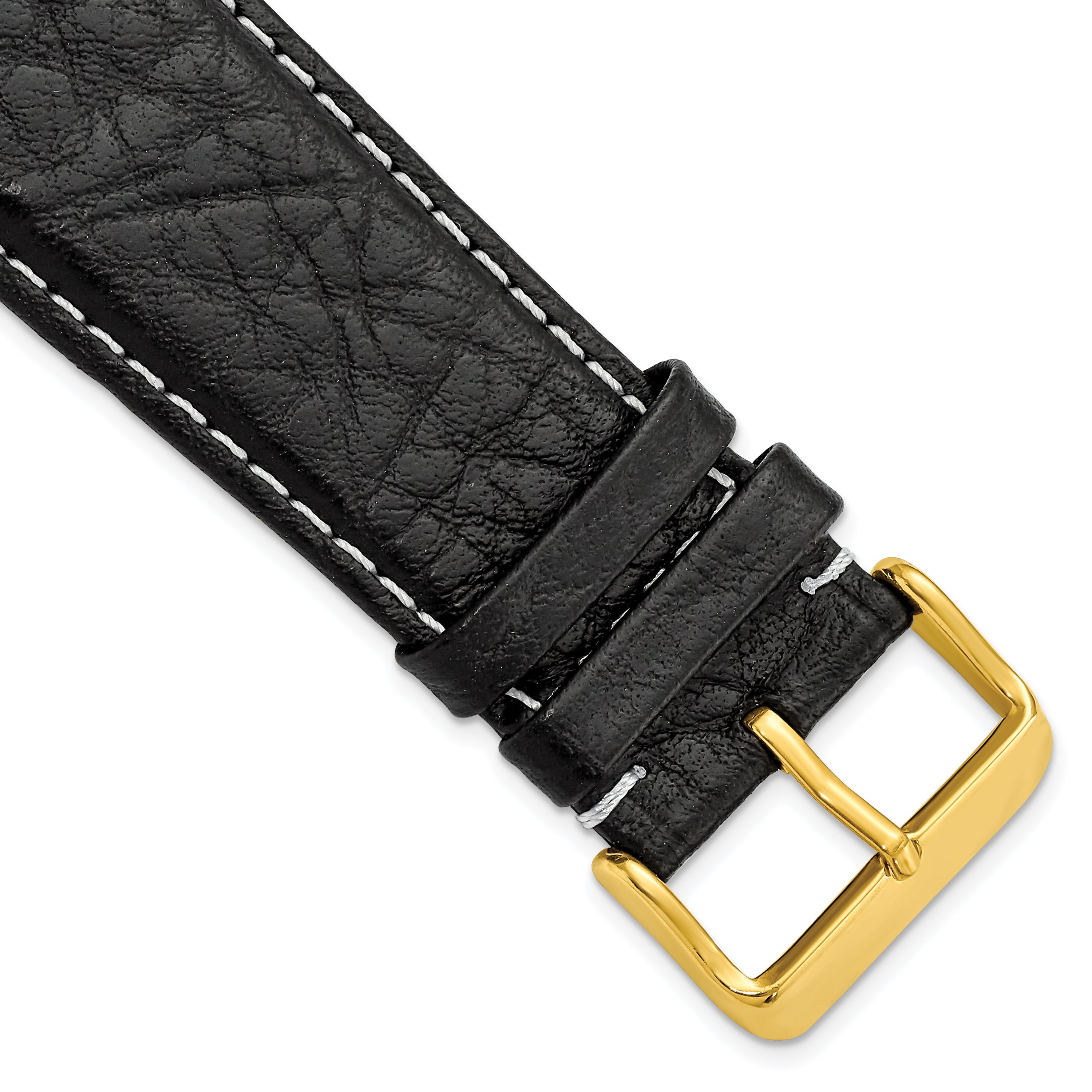 DeBeer 28mm Black Sport Leather with White Stitching and Gold-tone Buckle 7.5 inch Watch Band
