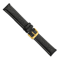 16mm Long Black Sport Leather with White Stitching and Gold-tone Buckle 8.5 inch Watch Band - 16 / 8.5