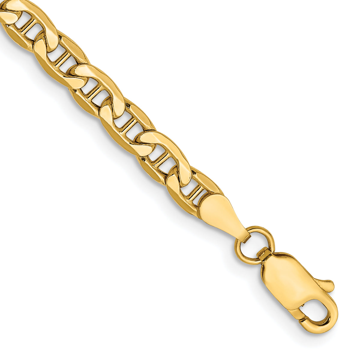 14K 8 inch 4mm Semi-Solid Anchor with Lobster Clasp Bracelet