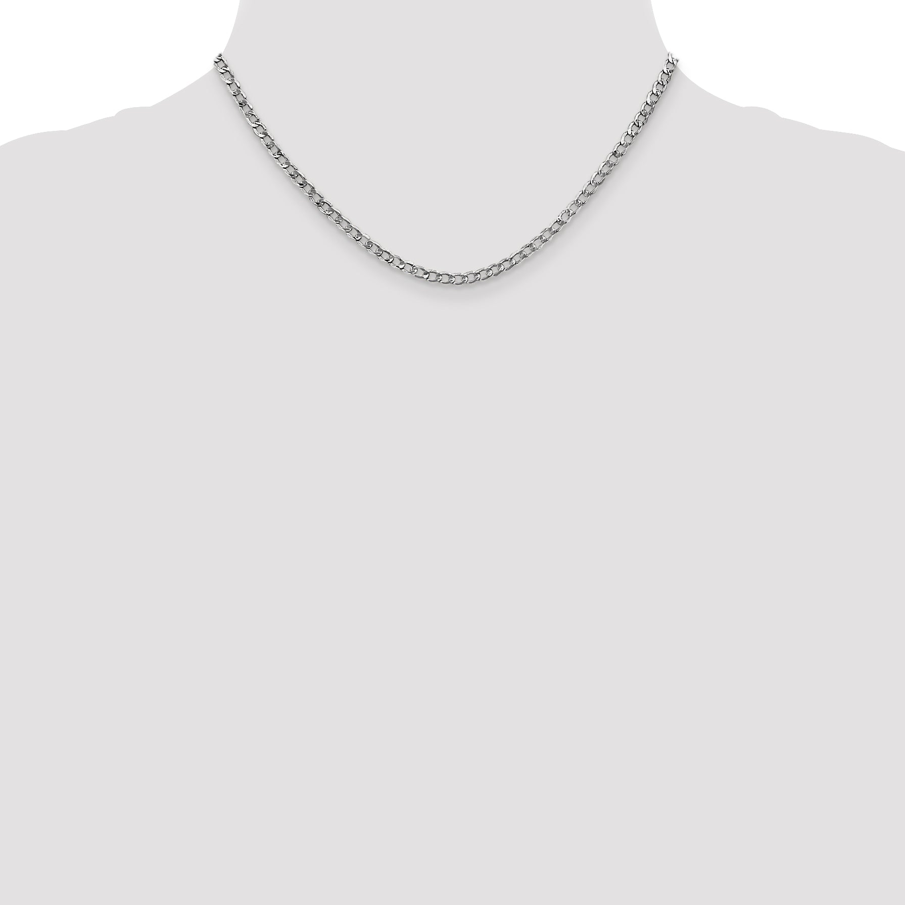 14K White Gold 16 inch 3.35mm Semi-Solid Curb with Lobster Clasp Chain