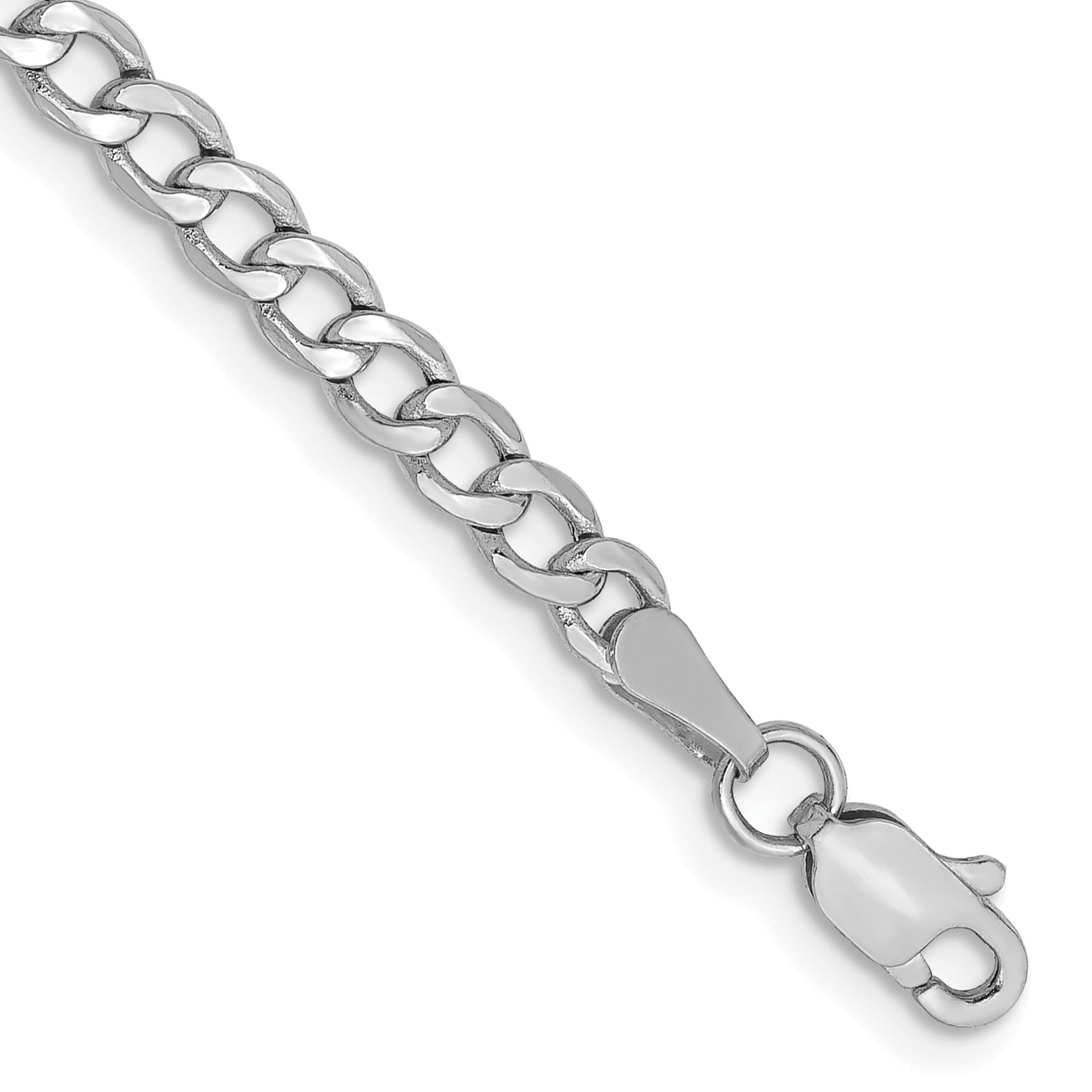 14K White Gold 9 inch 3.35mm Semi-Solid Curb with Lobster Clasp Anklet Main image