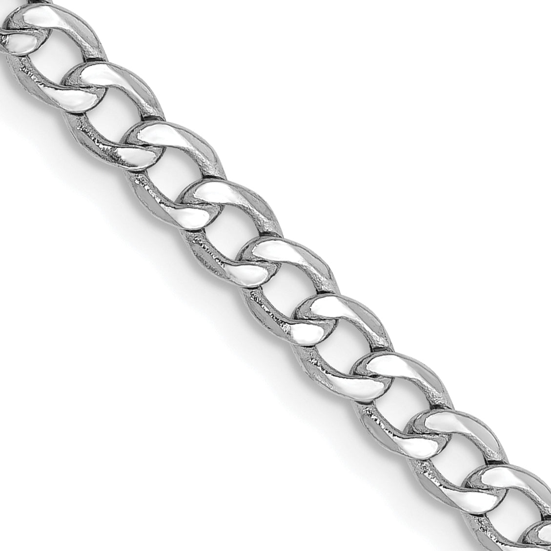 14K White Gold 26 inch 3.35mm Semi-Solid Curb with Lobster Clasp Chain