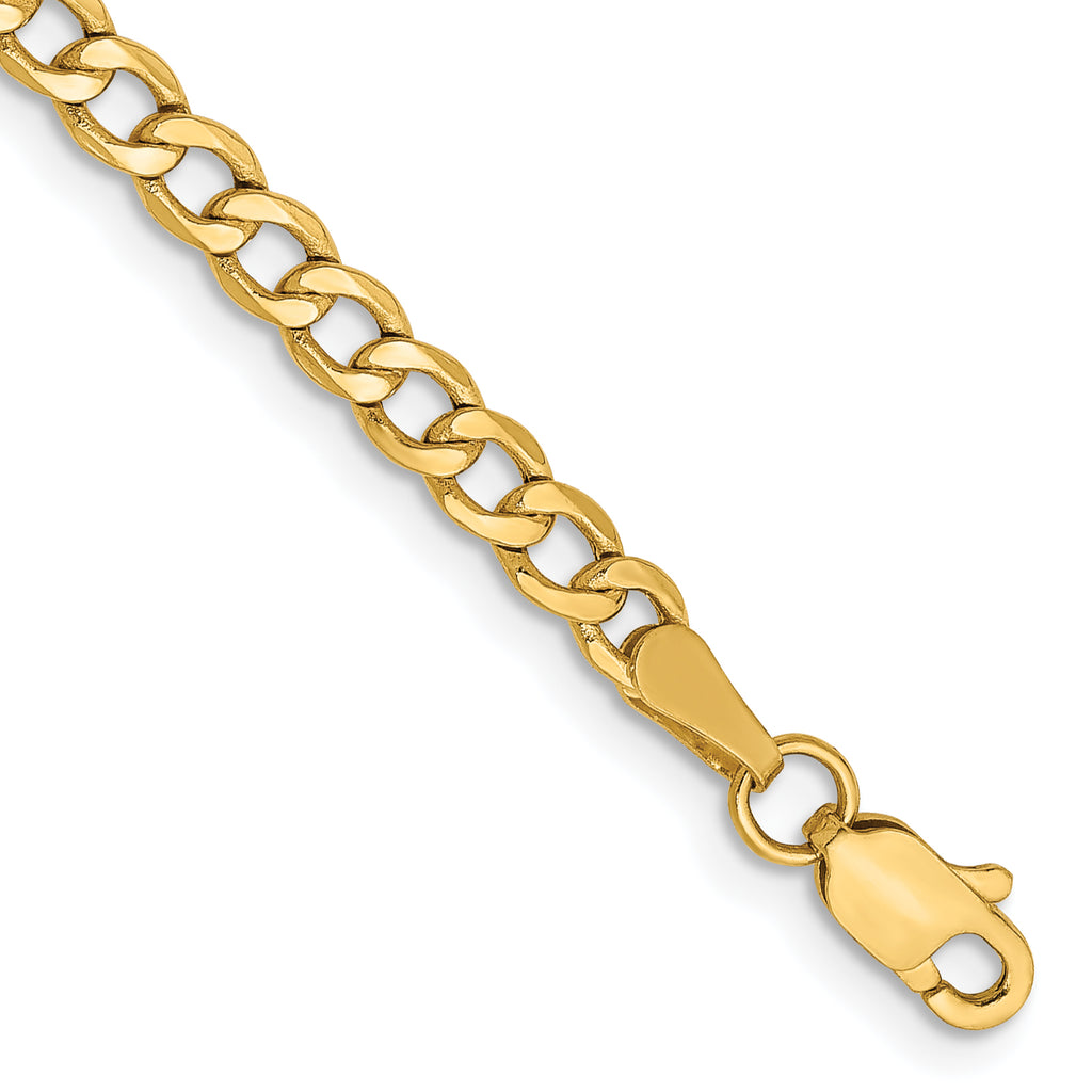 14K 10 inch 3.35mm Semi-Solid Curb with Lobster Clasp Anklet
