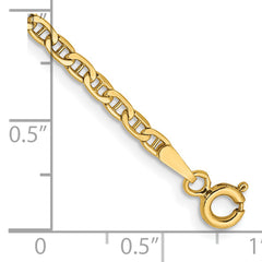 14K 7 inch 2.4mm Semi-Solid Anchor with Spring Ring Clasp Bracelet