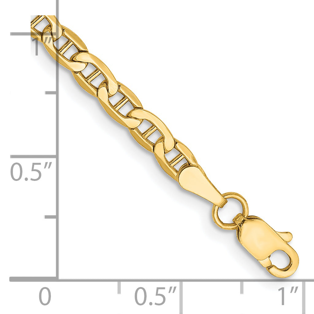 14K 7 inch 3.2mm Semi-Solid Anchor with Lobster Clasp Bracelet