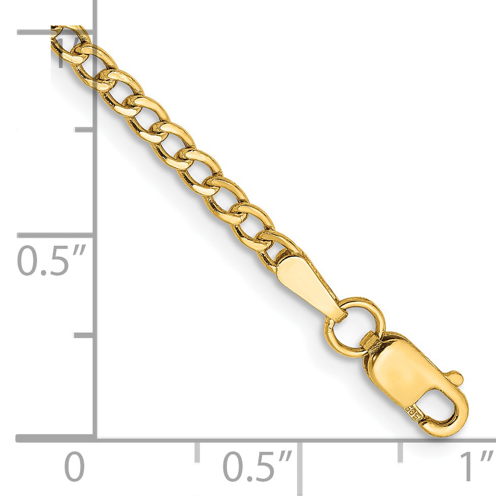 14K 7 inch 2.5mm Semi-Solid Curb with Lobster Clasp Bracelet