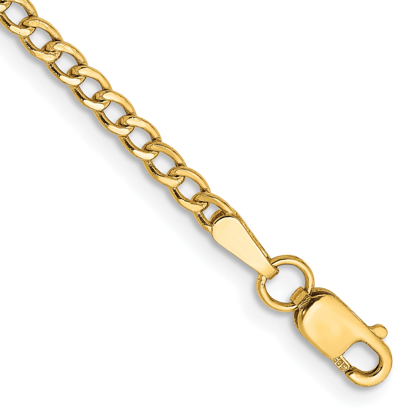 14K 9 inch 2.5mm Semi-Solid Curb with Lobster Clasp Anklet