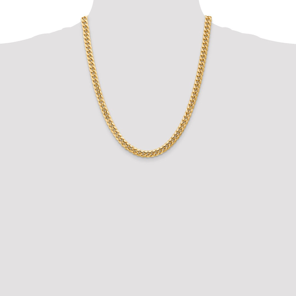 14K Yellow Gold Miami Cuban Chain Necklace Polished Hollow 20-Inch