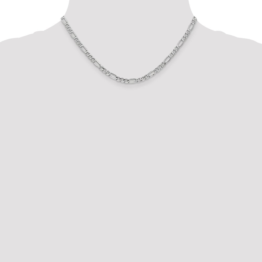 14K White Gold Figaro Necklace with Polished Semi-Solid Design