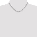 14K White Gold Figaro Necklace with Polished Semi-Solid Design