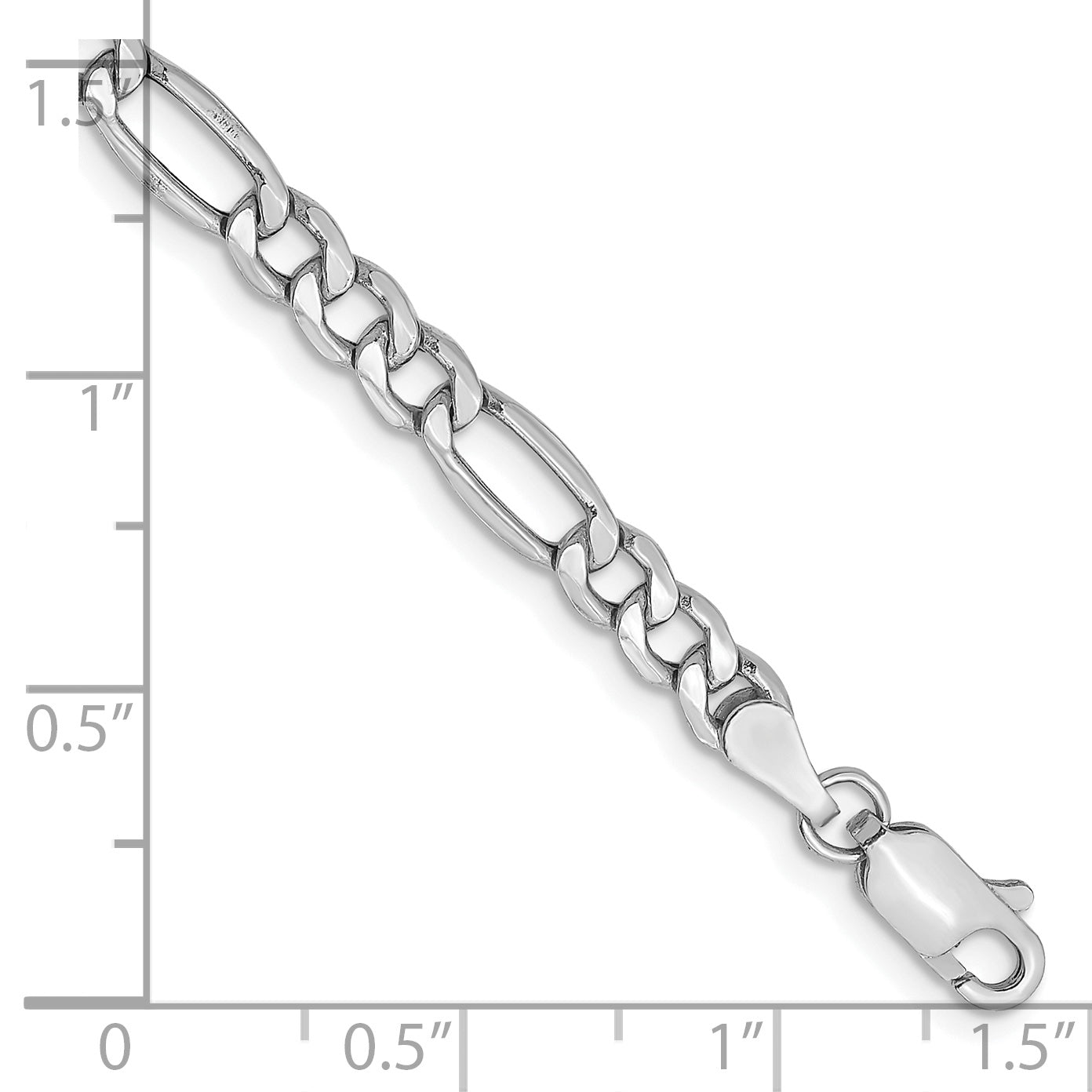 14K White Gold 7 inch 4.4mm Semi-Solid Figaro with Lobster Clasp Bracelet Secondary image