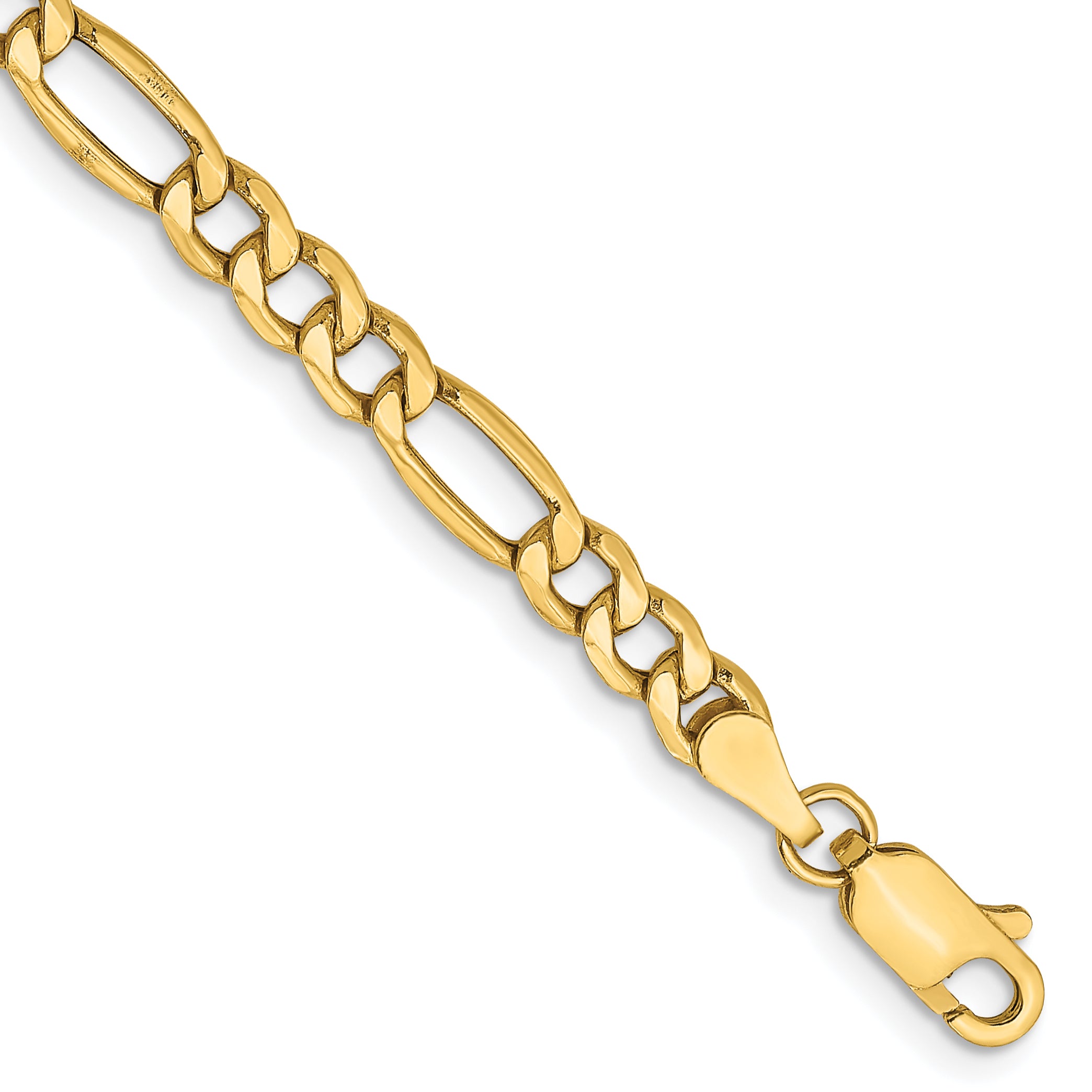 14K 8 inch 4.2mm Semi-Solid Figaro with Lobster Clasp Bracelet