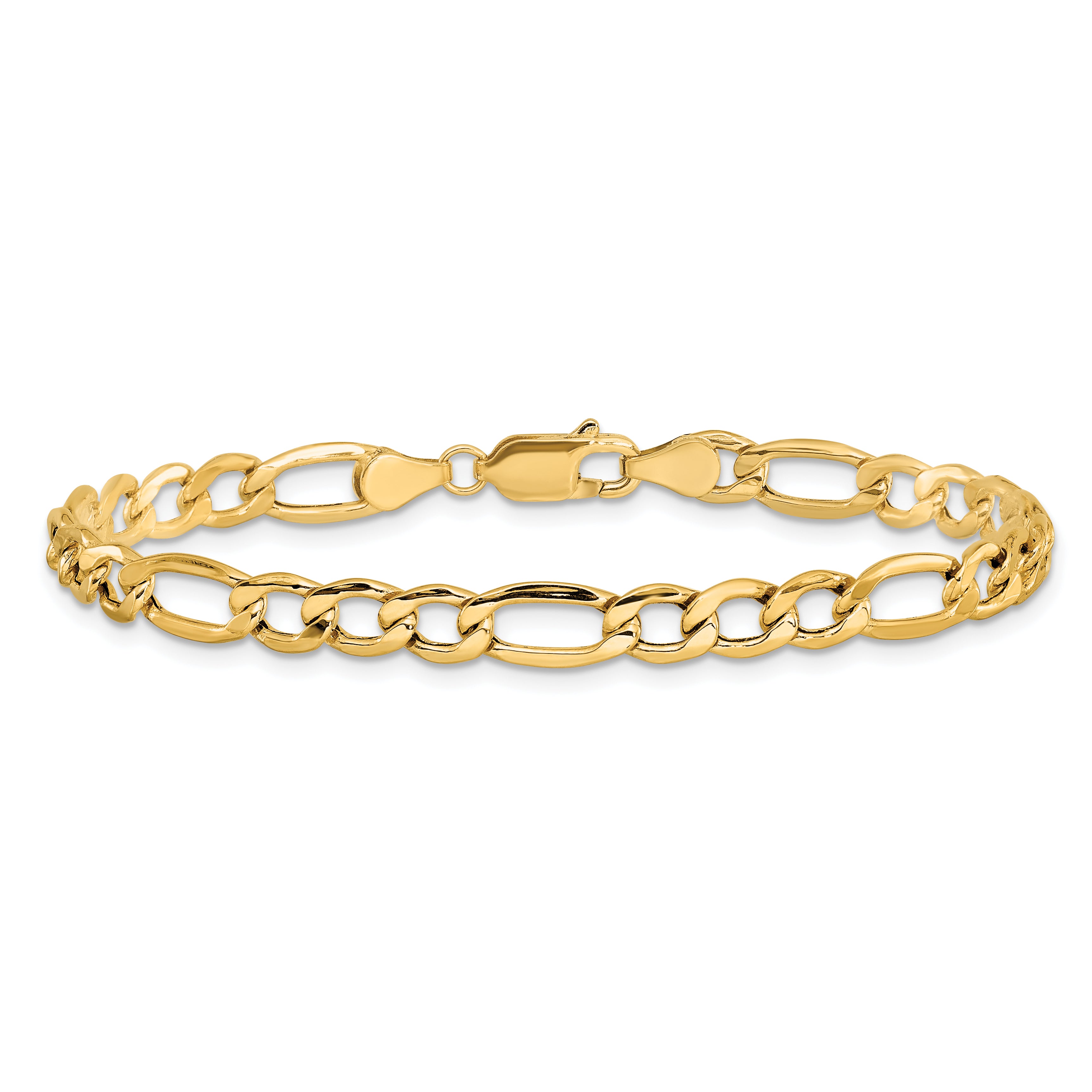 14K 7 inch 5.75mm Semi-Solid Figaro with Lobster Clasp Bracelet