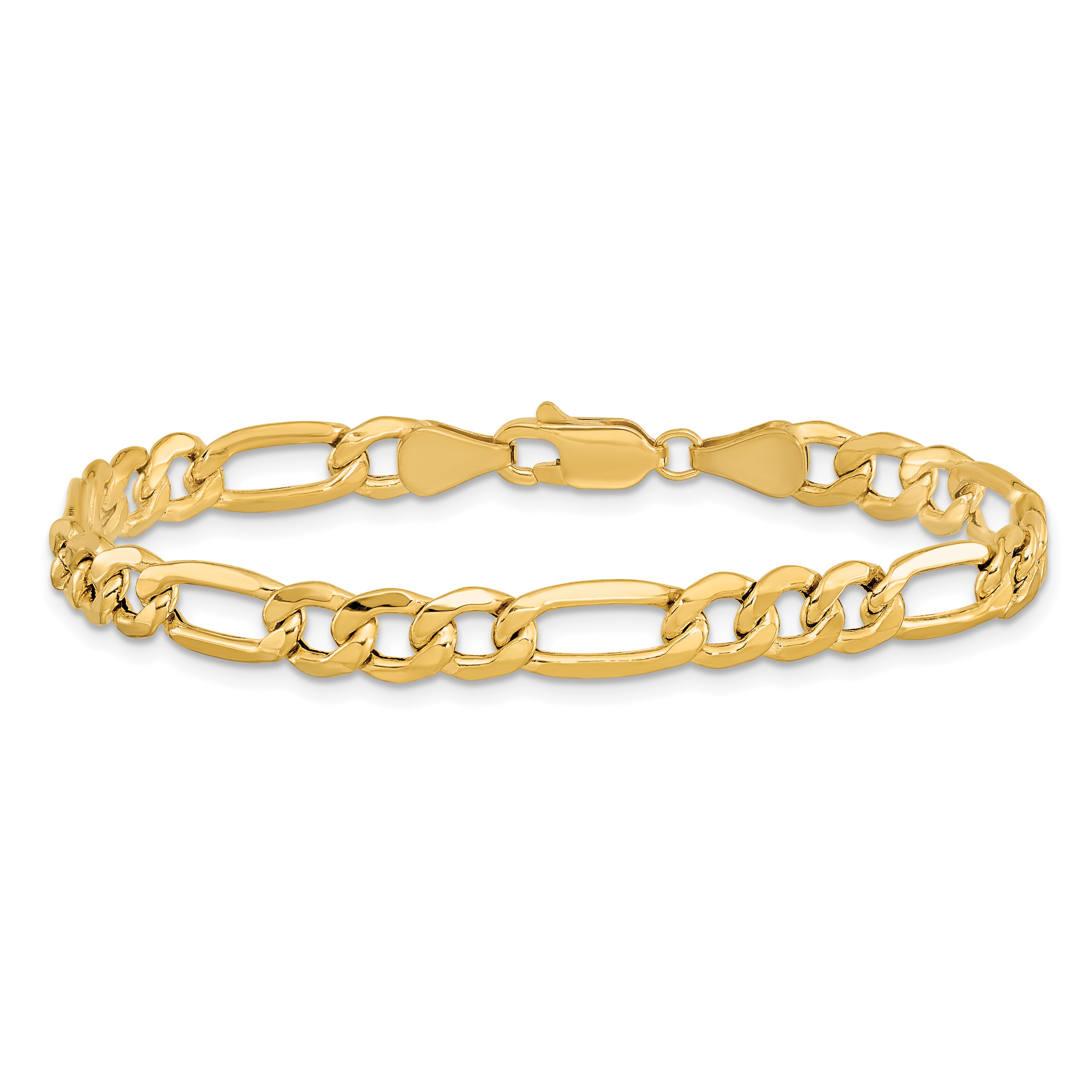 14K 7 inch 6.25mm Semi-Solid Figaro with Lobster Clasp Bracelet
