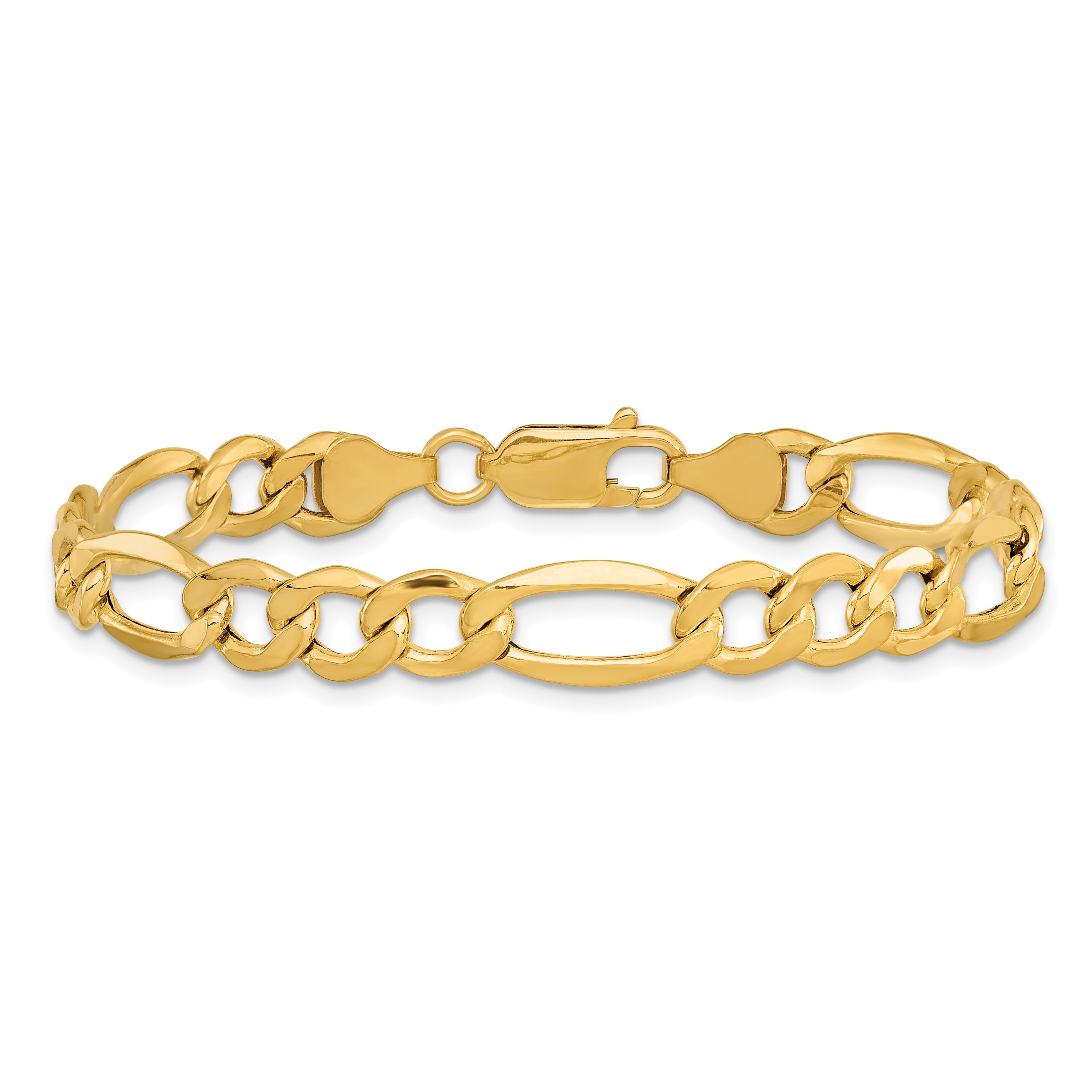 14K 7 inch 7.3mm Semi-Solid Figaro with Lobster Clasp Bracelet
