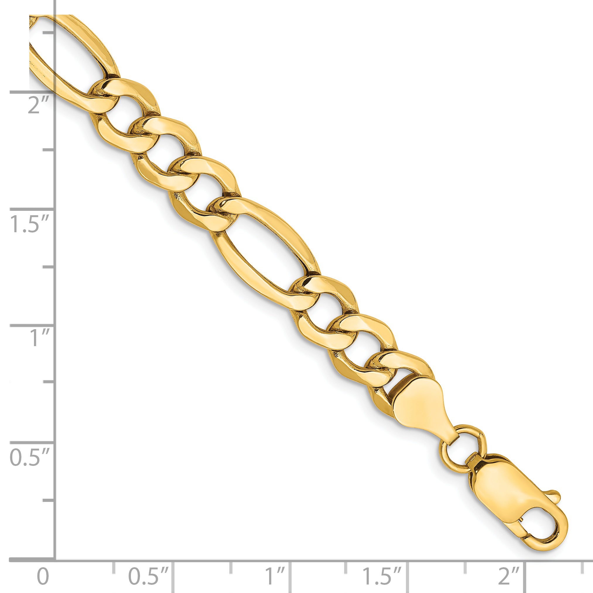 14K 7 inch 7.3mm Semi-Solid Figaro with Lobster Clasp Bracelet