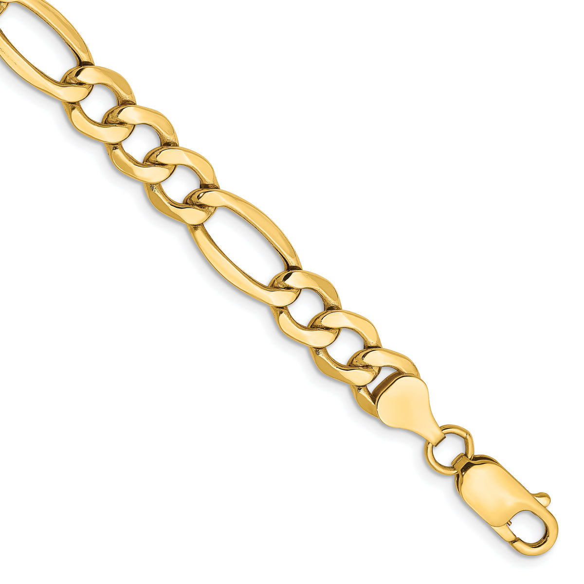 14K 8 inch 7.3mm Semi-Solid Figaro with Lobster Clasp Bracelet