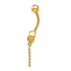 14K Gold Dragonfly Dangle Belly Ring with CZ Accents Polished Finish