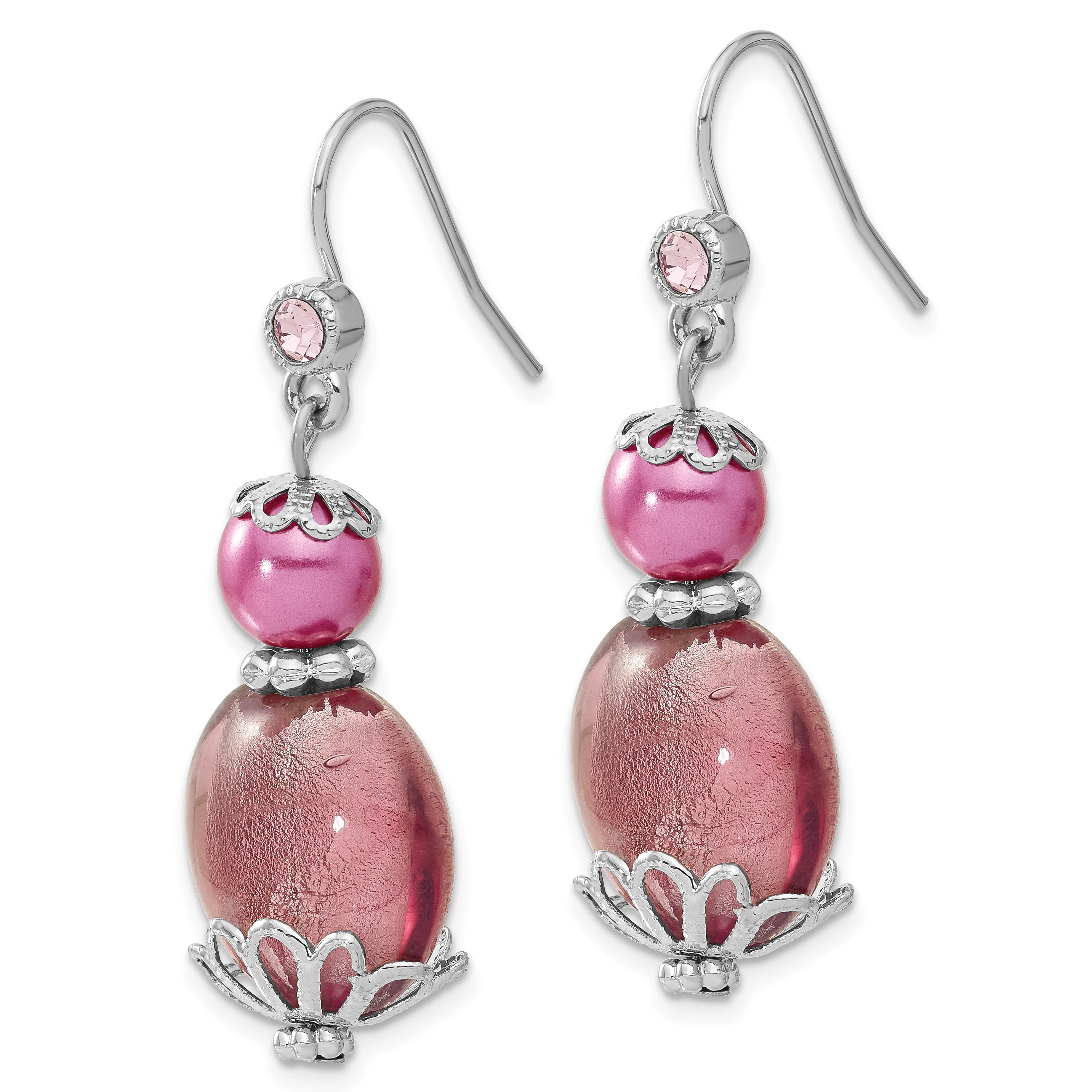 Silver-Tone Purple Glass & Acrylic Dangle Earrings  Vintage Inspired Elegance