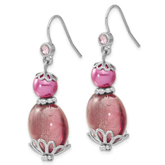 Silver-Tone Purple Glass & Acrylic Dangle Earrings  Vintage Inspired Elegance