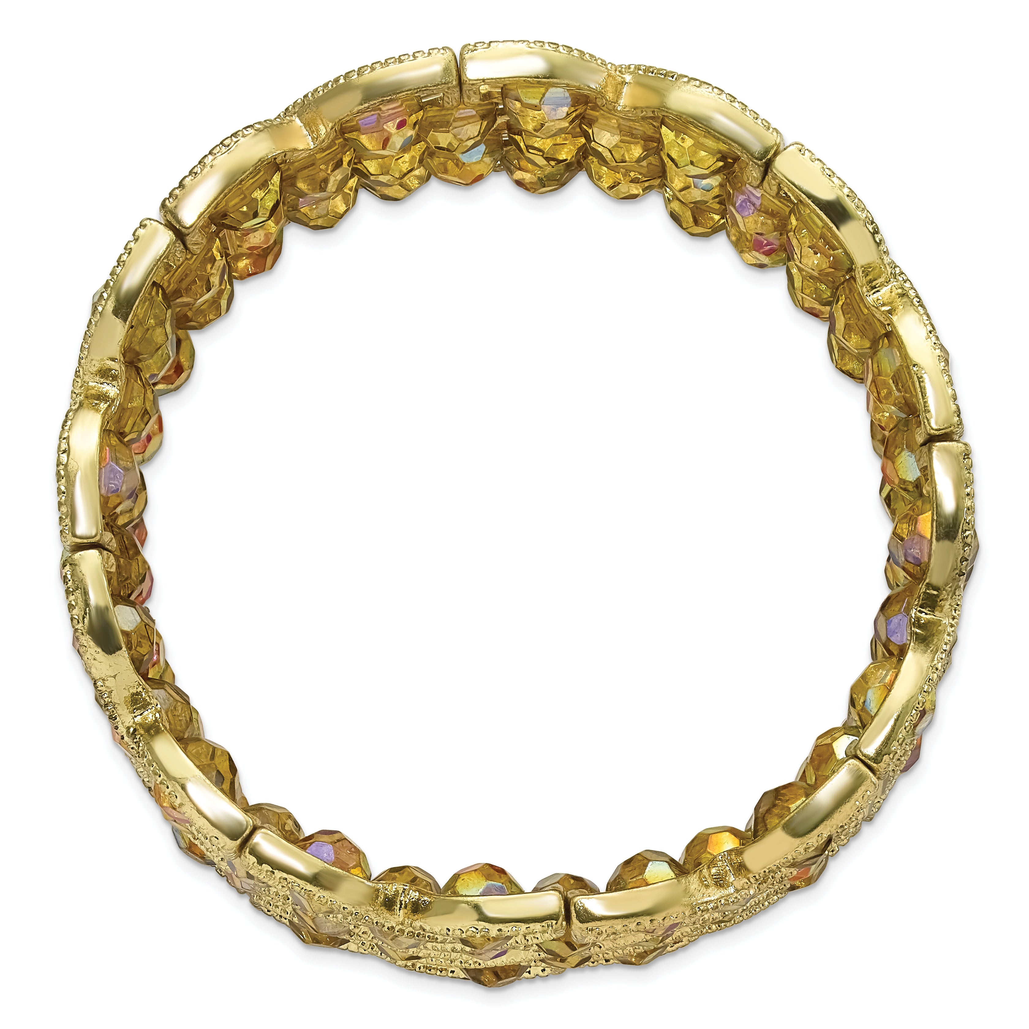 1928 Jewelry Brass-tone Wide Frame Olive Faceted Acrylic Beads Stretch Bracelet
