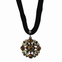 Black-plated Multicolored Glass & Acrylic Beads 16in w/ext Necklace