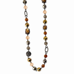 Black-plated Multicolor Glass & Beads w/ Velour Cord 42in Necklace