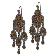1928 Boutique Black-Plated Chandelier Earrings with Brown Glass Detailing