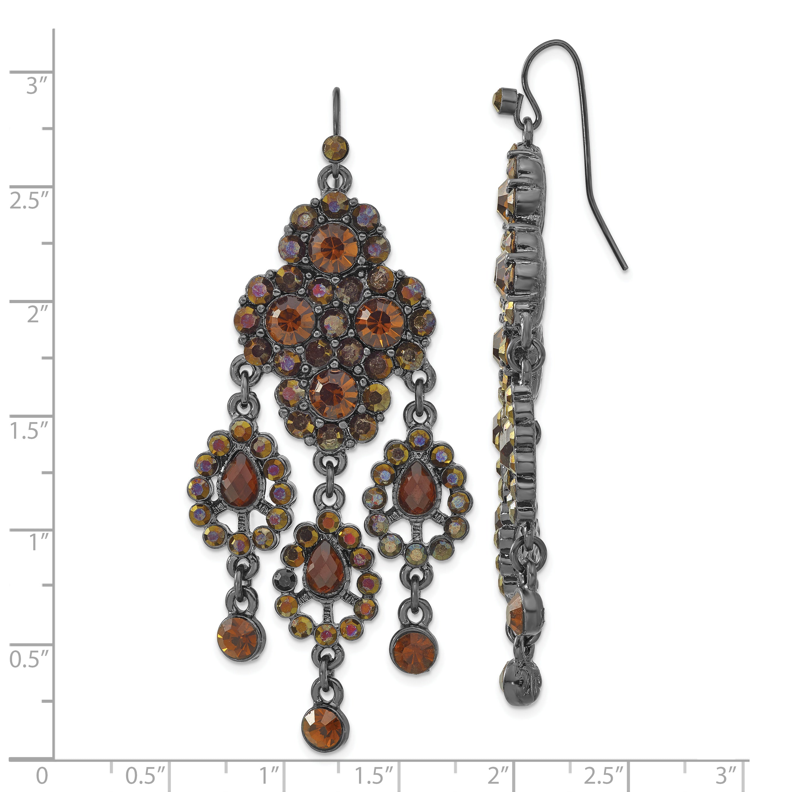 1928 Boutique Black-Plated Chandelier Earrings with Brown Glass Detailing