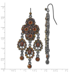 1928 Boutique Black-Plated Chandelier Earrings with Brown Glass Detailing
