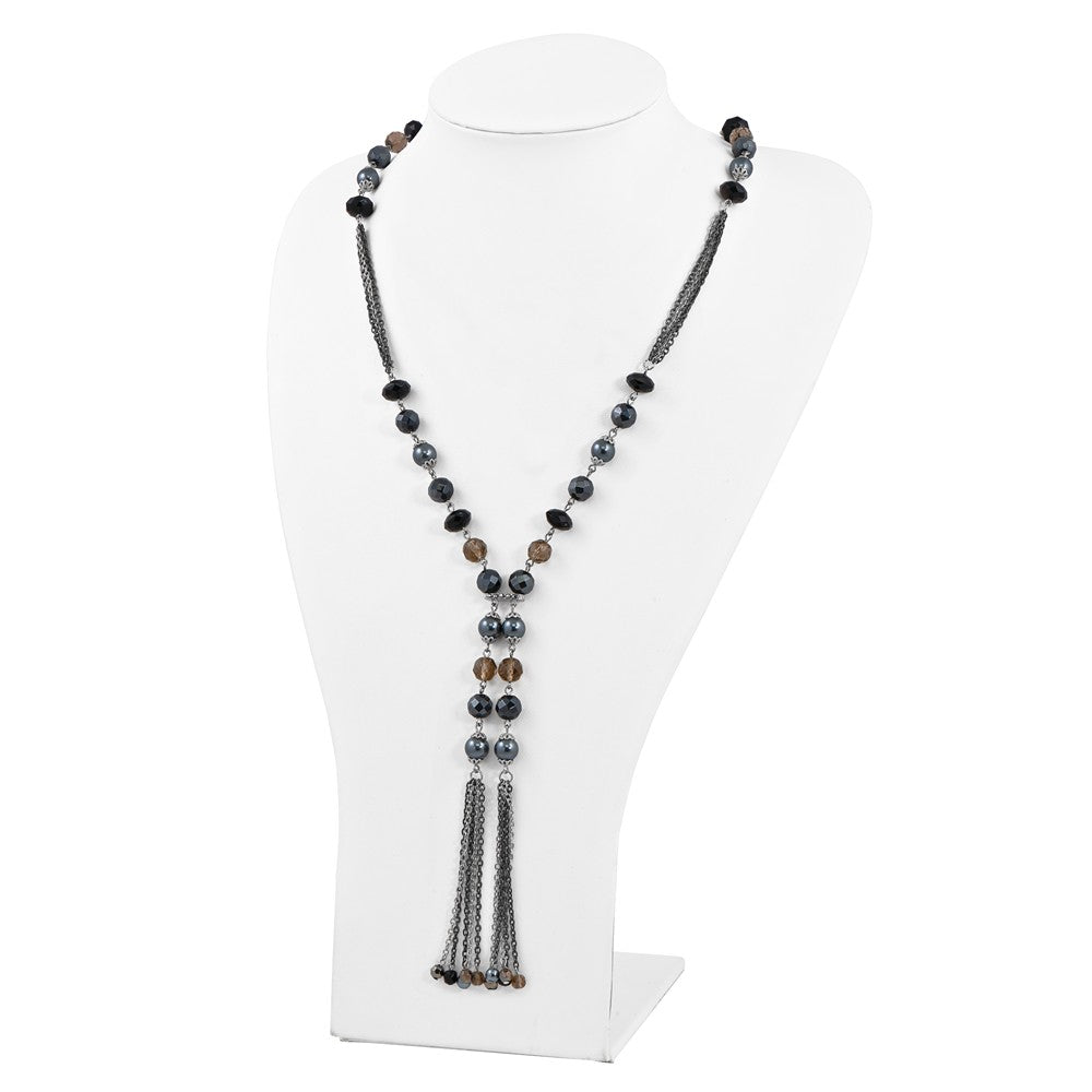Silver-tone Black & Hematite Acrylic Stones & Beads 28in Necklace