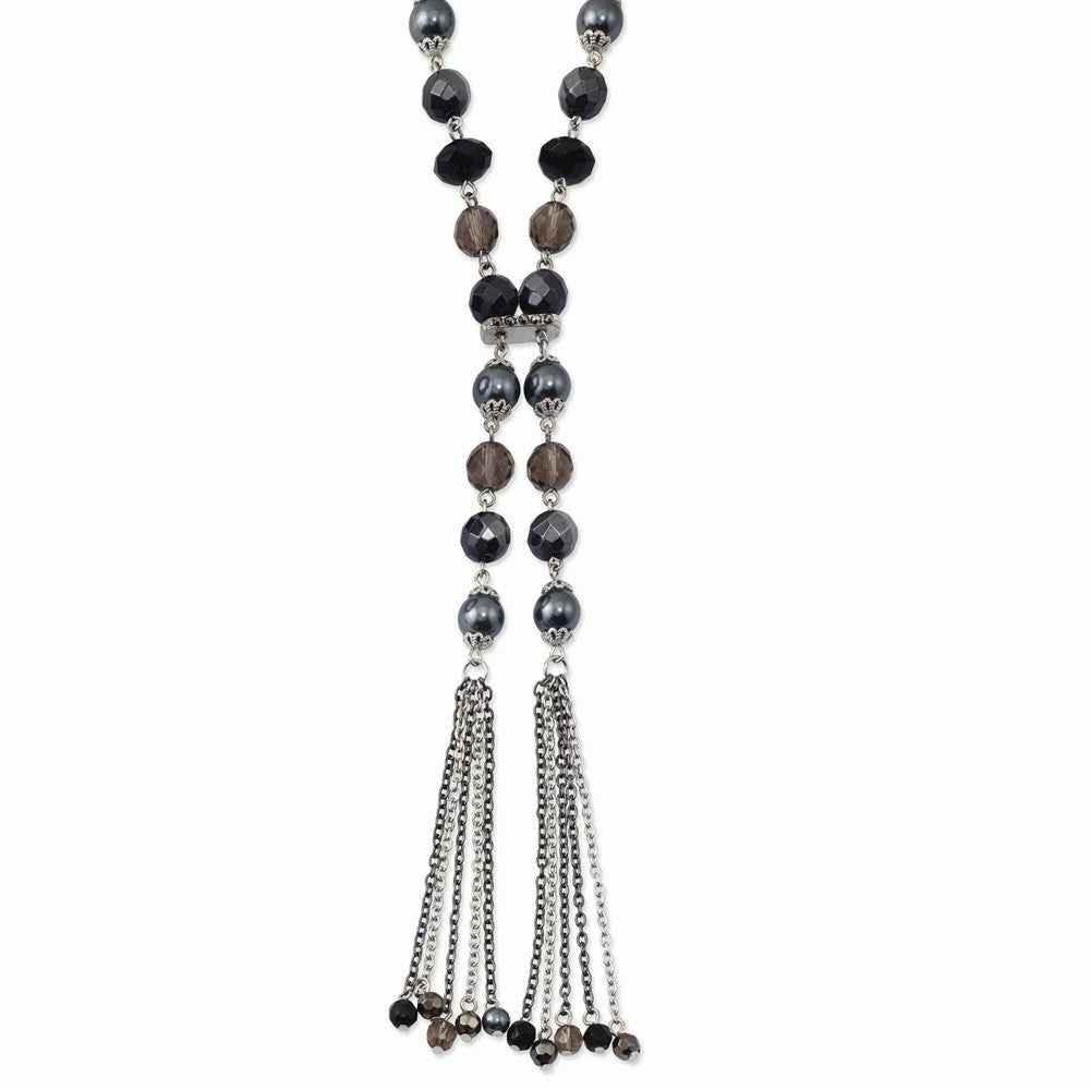 Silver-tone Black & Hematite Acrylic Stones & Beads 28in Necklace