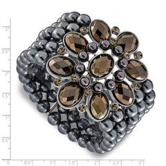 Sophia Jewelers Black Floral Frame Stretch Bracelet with Jet and Hematite Beads