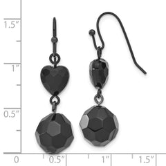 1928 Women's Black-Plated Acrylic Heart Dangle Earrings Polished Finish
