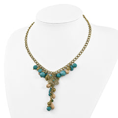 Gold-tone Teal, Green and Cream Acrylic Beads 16in w/ext Necklace