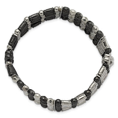 1928 Jewelry Silver-tone & Black-plated Acrylic Beads Two-tone Foral Stretch Bracelet