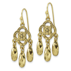 1928 Brass-Tone Flower Dangle Earrings with Faceted Teardrop Design