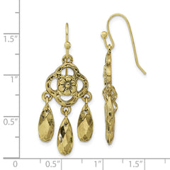 1928 Brass-Tone Flower Dangle Earrings with Faceted Teardrop Design