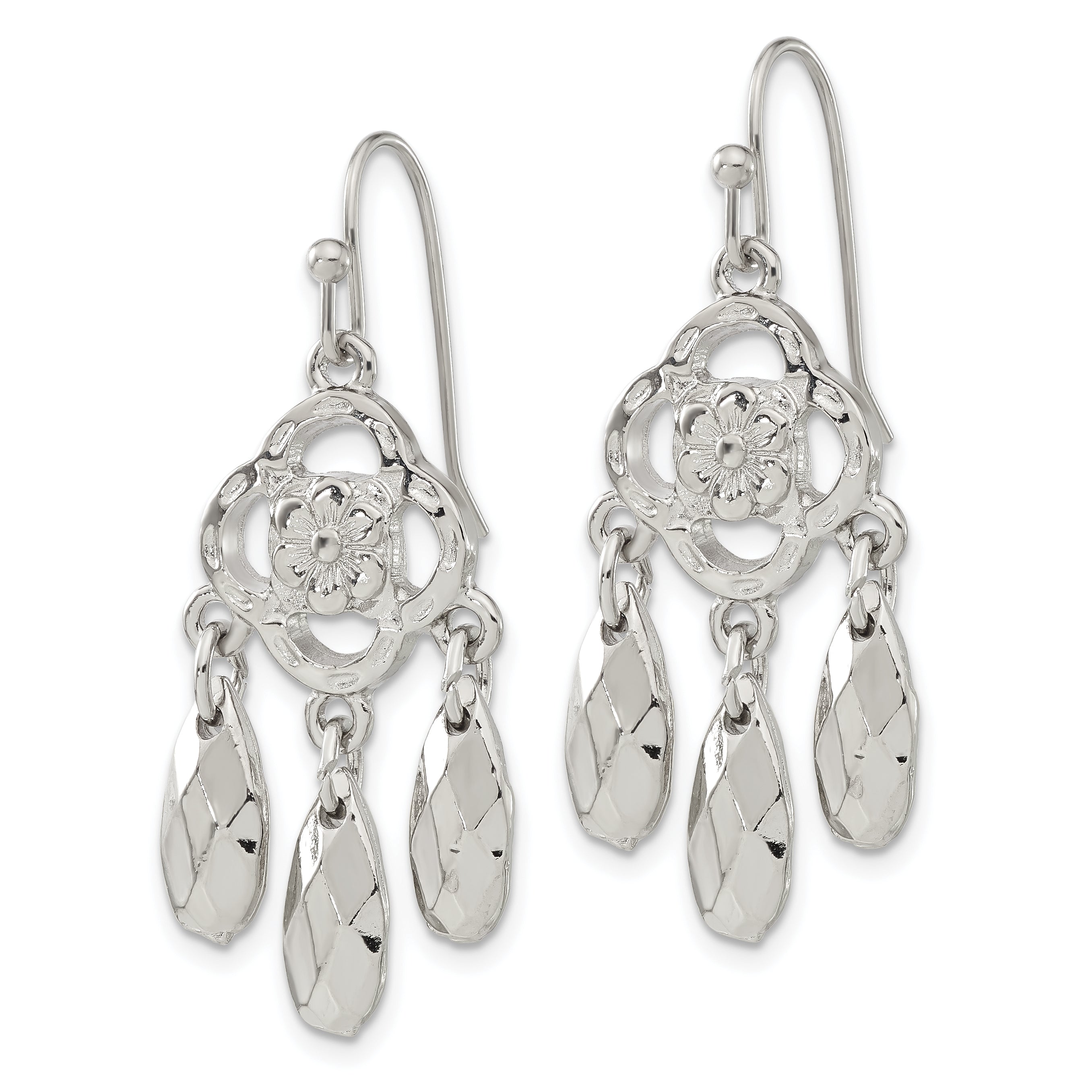 1928 Silver-Tone Flower Teardrop Dangle Earrings with Polished Finish