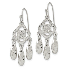 1928 Silver-Tone Flower Teardrop Dangle Earrings with Polished Finish