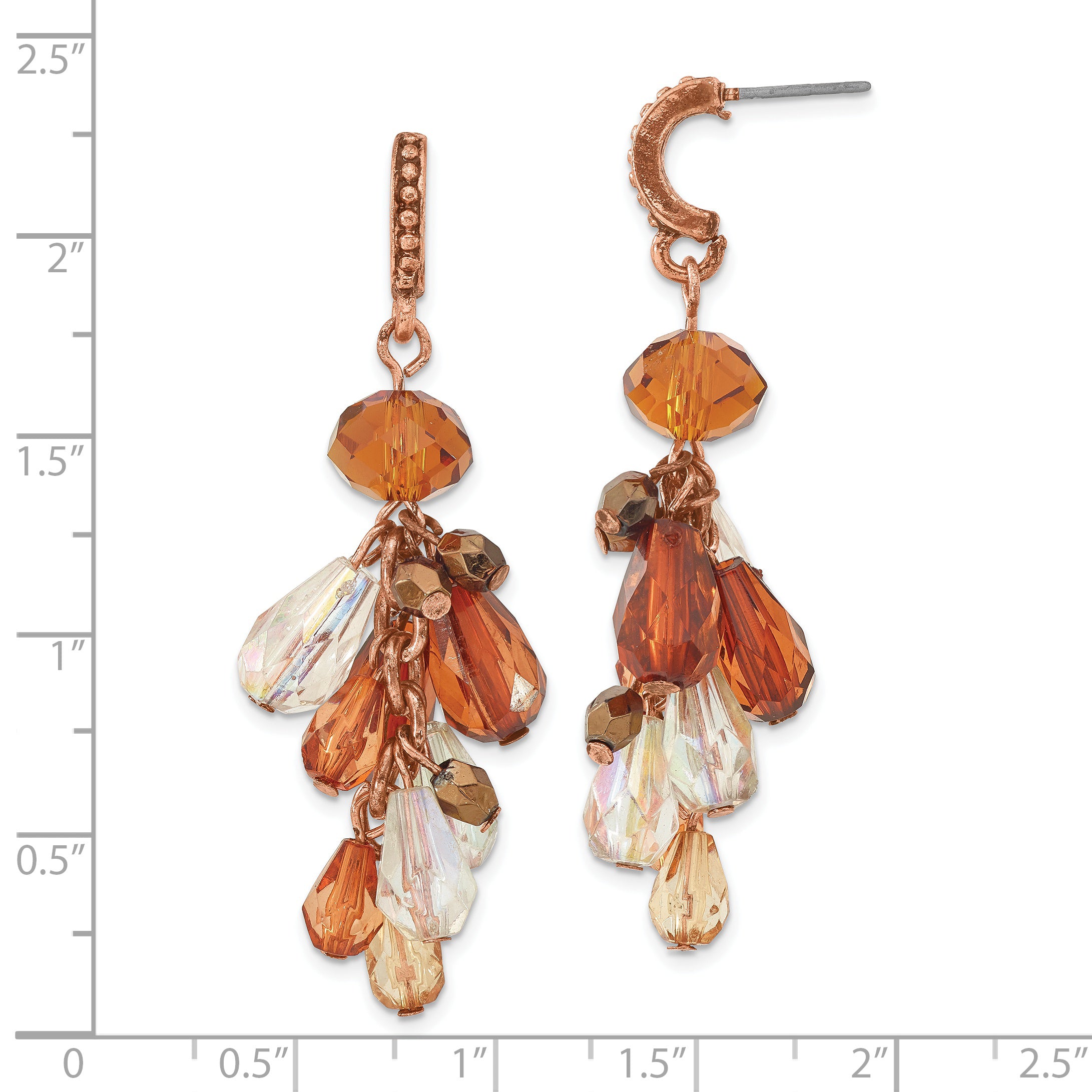 1928 Jewelry Copper-tone Multicolor Brown Hues Faceted Acrylic Beads Cluster Dangle Post Earrings